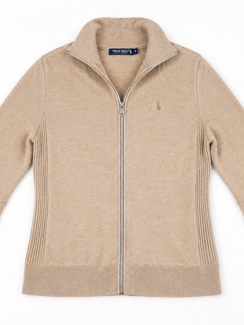 Polo Golf Cashmere Full-Zip Sweater Jacket in Beige